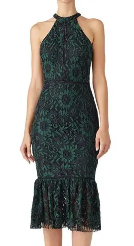 Alexia Admor Lacy Midi Dress Sleeveless Ruffles Dark Green Black Ladder Stitch L - Image 1