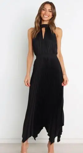 Petal and Pup  Dominique Black Satin Pleated Maxi Dress 4