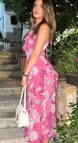 ZARA Maxi Dress Printed Ruffles Floral Pink Sleeveless ZARA Maxi Dress Printed Ruffles Floral Pink Sleeveless