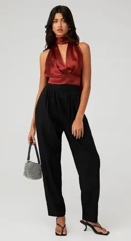 NONchalant Label Tara Silk Plunge Top Rust Womens Size XL Red