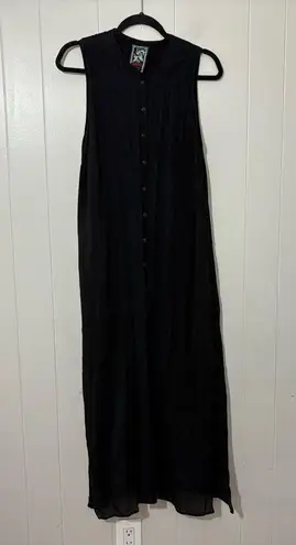 Johnny Was Sleeveless Embroidered Lace Eyelet Maxi Dress Black Size M