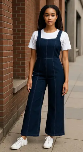 All in Favor Women's Jumpsuit Wide Leg Cropped Sleeveless Casual Dark Blue - Image 1