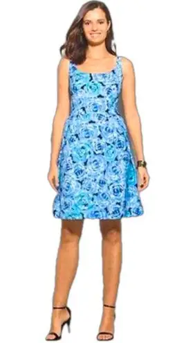 Carmen Marc Valvo Luxe by  blue roses fit and flare dress  with pockets size 16P