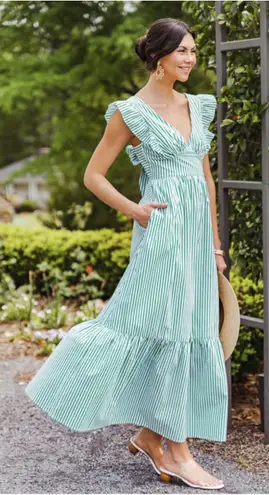Skies Are Blue green striped maxi dress