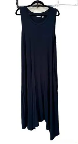 LOGO By Lori Goldstein Knit Sleeveless Maxi Dress, Asymmetrical Hem, Black