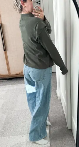 Free People We the Free Dark Olive Green Ruffle Long Sleeve Top