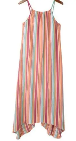The Lace Daisy NEW Colorful Striped Spaghetti Strap Handkerchief Hem Maxi Dress Size Large