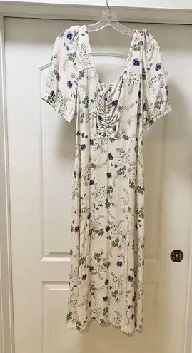 Favorite Daughter Dress Womens 14 Floral White Spring Vineyard Midi Puff Sleeve