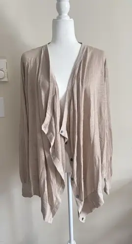 Garnet Hill Womens Large Waterfall Cardigan Linen Blend Oversized Cozy Neutral