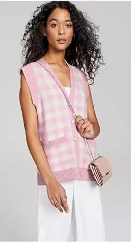 Charter Club Pink Cream Cashmere Vest Gingham Sz Medium