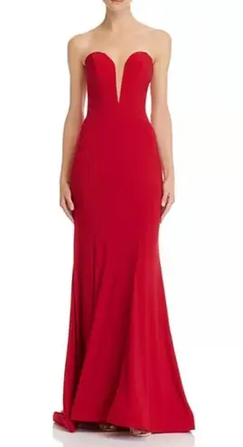 Mac Duggal Bustier Gown Women's 8 Red Strapless Sweetheart Maxi Pooled Train