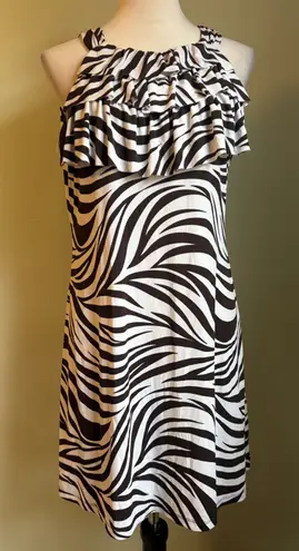Enfocus Studio Zebra Print Halter Neck Ruffle Dress 12 Y2K boho whimsi animal