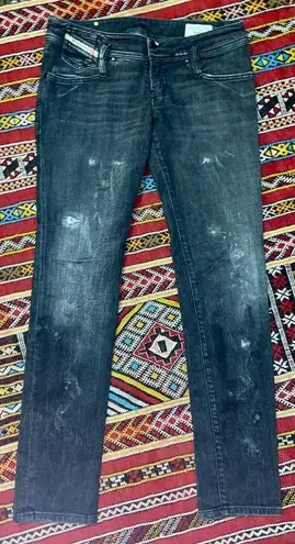 Diesel Matic Stretch Black Distressed Jeans, Sz 29W 32L