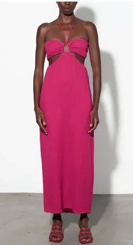 Mara Hoffman Laila halterneck midi dress in raspberry pink M