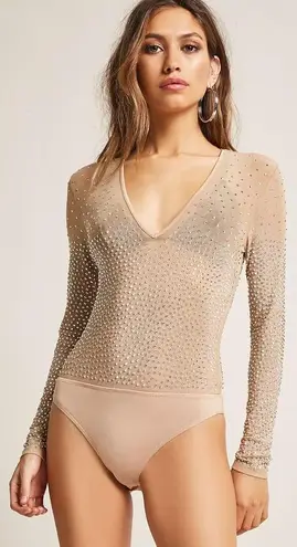 Forever 21 Sheer Nude Rhinestone Bodysuit Tan Size M 20 33 Off Retail New With Tags From Peyton