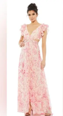 Mac Duggal NWT 9161 Floral Print V-Neck Ruffled Strap Lace Up Back Gown SIZE 4