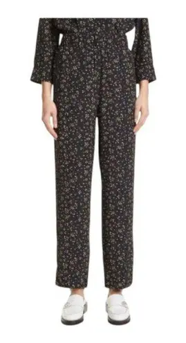 Ganni Black Floral Print Crepe Trousers in Ditzy Floral Size 34 or XS