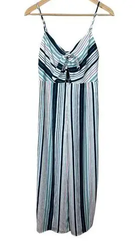 Xhilaration  Jumpsuit Small‎ Striped Multicolor Palazzo Pants V-Neck Tie Cutout S