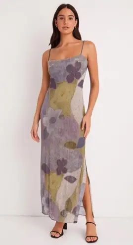 Peep Studio Abstract Floral Print Mesh Slip Maxi Dress/Size Medium Purple