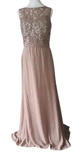 Amsale Pink Sleeveless Crew Neck Maxi Gown Size 10 Tan