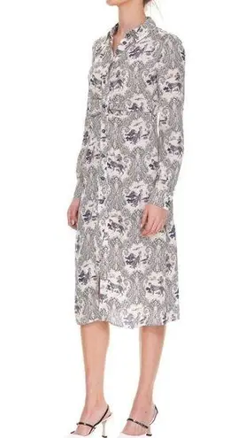 PINKO White Blue Panther Print Long Sleeve Midi Dress Size 8