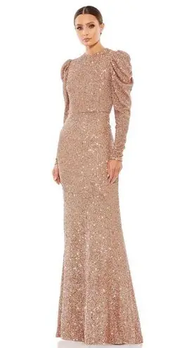 Mac Duggal NWT Copper Sequined High Neck Puff Sleeve Column Gown Size 2 $398