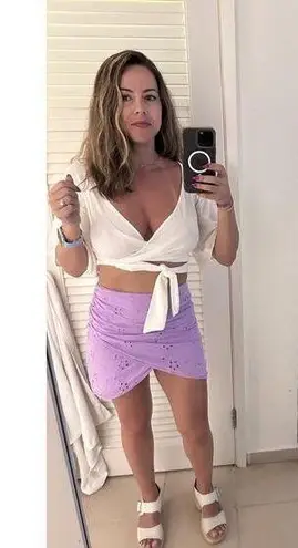 ASHLEY PARKER x RTR Women's Purple 100% Cotton Eyelet Wrap Mini Skirt Size 2