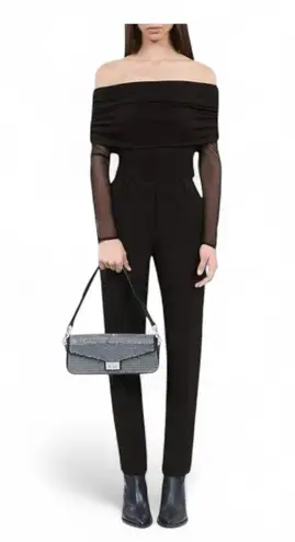 The Kooples Ruched Mesh-Long Sleeve Top Size FR 2/ Medium US off the shoulder