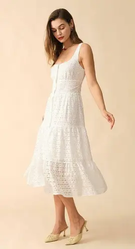 RIHOAS The Square Neck Tiered Hem Midi Dress 76 White Size M