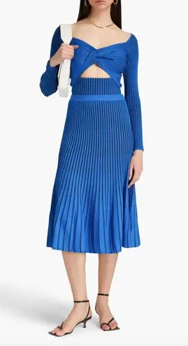 Amur Jenna Pleated Knit Midi Skirt Blue Womens Size Medium