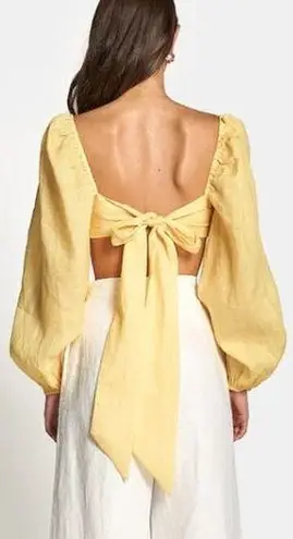 NWT Sofia Charlotte Long Sleeve Twist Front Tie Back Crop Blouse Yellow US 2/ XS