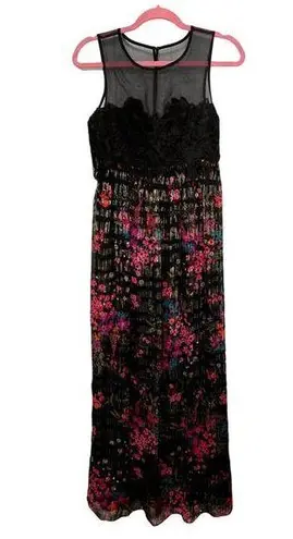 Trina Turk NEW  Betton Black Floral Lace Metallic 100% Silk Maxi Dress 0