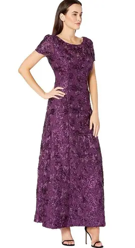 Alex Evenings  Embellished Lace A-Line Gown, Purple Eggplant Size 14 New w/Tag