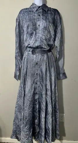 Faith Connexion Sky Stripe Silk Viscose Shirt Dress Suit Set NWT Size M NWT Blue Size M