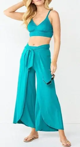 Freshwater Bikini Banded Long Top Sz XL Adjustable Strap Teal Snakeskin Texture