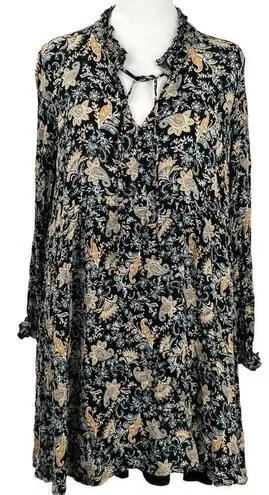 Hem & Thread Black Paisley Boho Long Sleeve Dress Size L