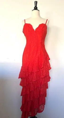 Majorelle Oracle gown dress red Lace Ruffle asymmetrical hem sz s