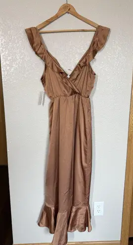Show Me Your Mumu  Samantha Ruffle Dress Large Copper Luxe Satin