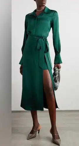 Simkhai Samba Satin Midi Shirt Dress in Emerald, Size 0 New w/Tag Retail $645 Green
