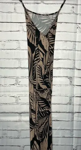 PaperMoon Black Tan Leaf Print Maxi Dress Sheath Pencil SZ S Asymmetrical