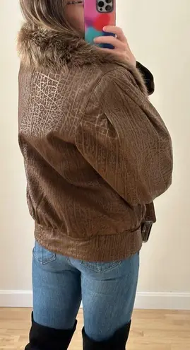 Vintage 1980s Flemington Furs Oversized Leather and Fur Winter Coat Size L