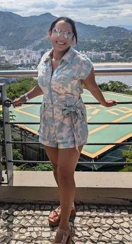 Tanya Taylor Blue Floral Cotton Zip Up Front Skye Mini Romper Size Medium