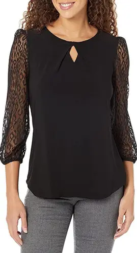Kasper Black Keyhole 3/4 Sleeve Lace Top XL