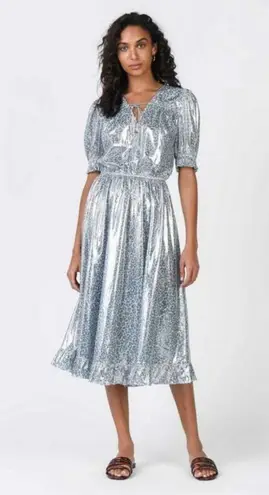 Current Air ππ Metallic Shine Midi Dress Shiny Blue Leopard Print Medium M NWT