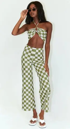 Princess Polly Green White Latiana Checkerboard Halter + Pants Coord Set 4