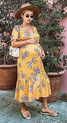 Somedays Lovin women’s Searing Soul yellow floral midi dress XS extra small