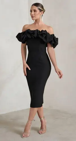 NWT Club L Londo EstieBlack Structured Statement Bardot Midi Dress Size 6 Black