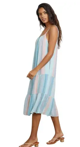 Rails Adora Highland Stripe Tiered Linen Blend Midi Dress in Multi Blue
