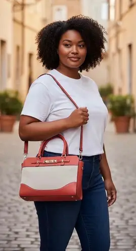 Guess Satchel Handbag Burnt Orange Canvas Leather Trim Top Handle Crossbody Bag