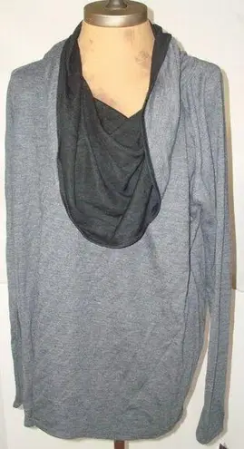 NWT New Designer Josie Natori Top Blouse Black Gray Womens S Long Sleeves Cowl